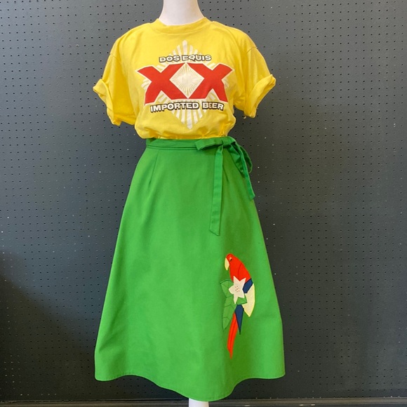 Green Vintage parrot wrap skirt - Picture 2 of 4